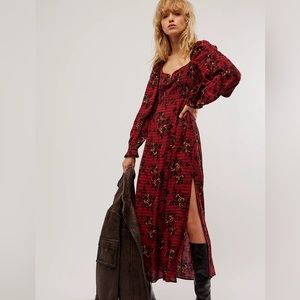 Free People Jaymes Midi Dress- Burgundy Combo